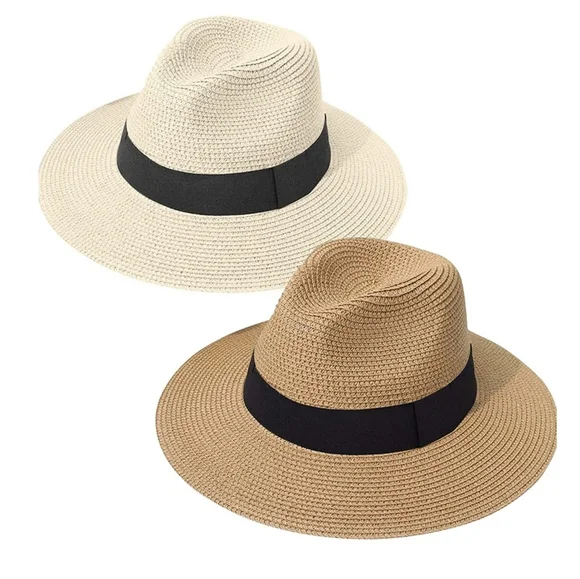 Womens Straw Hat Panama Roll up Fedora Sun hat Lanzom Women Wide Brim Straw Panama Roll up Hat Fedora Beach  main image 4